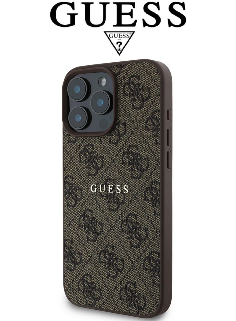 GUESS IPhone 16 Pro Max cover,supports MagSafe wireless charging, with a logo and a leather French design approved by the global brand Guess. From CG-MOBILE. In Brown - Image 2